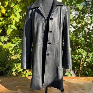 Y2K/90s Vintage DANIER Black Leather Coat | Structured Shoulders | Women's Sz M